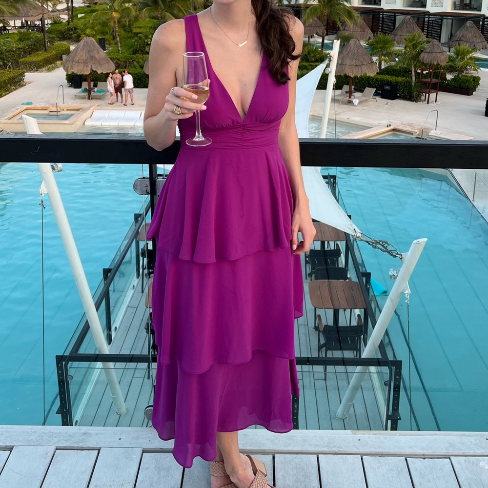 Purple Sleeveless Tiered Midi Dress EUC